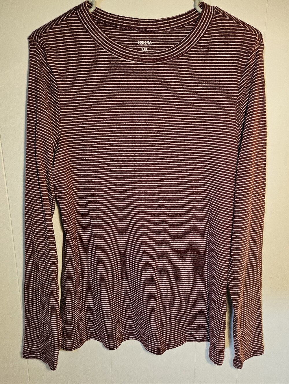 Sonoma Maroon & White Striped Long Sleeve Crew Top